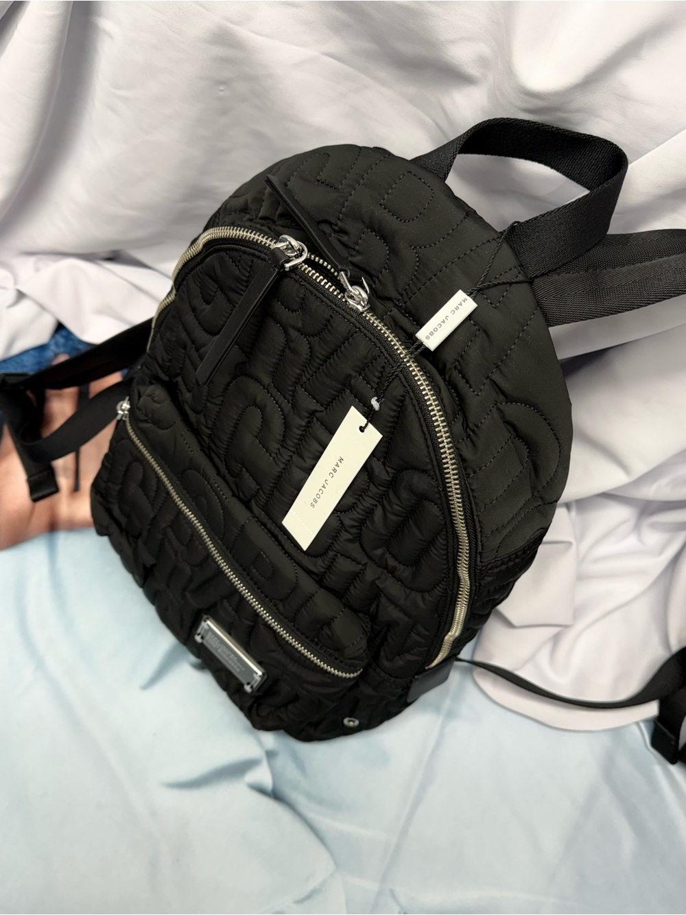 (new+tag) Marc Jacobs Black Quilted Logo Nylon Backpack size 15x11 inch - Picture 6 of 9